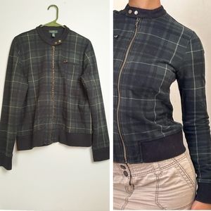 Lauren Ralph Lauren Fitted Bomber Jackets Size L Plaid Green And Navy Casual